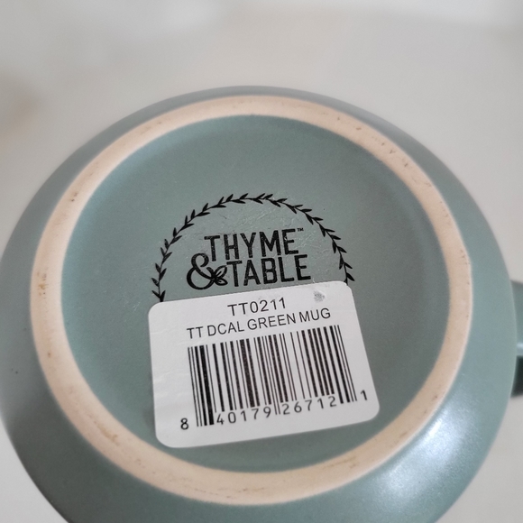 Thyme and Table Ceramic Mug Green Geometric Print Green Gold Trim 16 oz - Picture 3 of 3